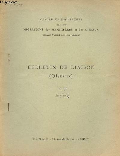 Bulletin de Liaison (Oiseaux) n8 Anne 1972.