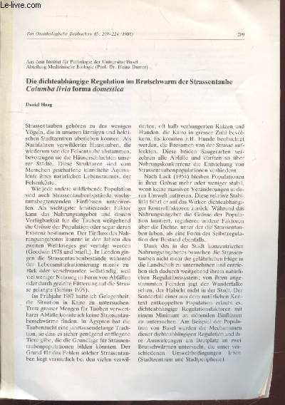 Tir  part : Der Ornithologische Beobachter n85 (1988) : Die dichteabhngige Regulation im Brutschwarm der Strassentaube Columba livia forma domestica