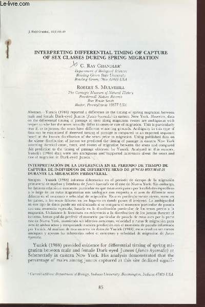 Tir  part : Journal of Field Ornithol. Vol.61 n1 (1990) : Interpreting differential timing of capture of sex classes during spring migration