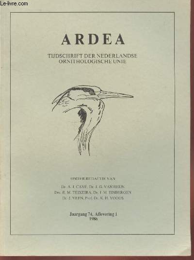 ARDEA Jaargang 74 Aflevering 1 (1986). Sommaire : Herring Gull energy requirements and body constituents in the Great Lakes by A.P. Gilman - Ecological energetics of the Kestrel : Field estimates of energy intake throughout the year by D.M. Masman - etc.