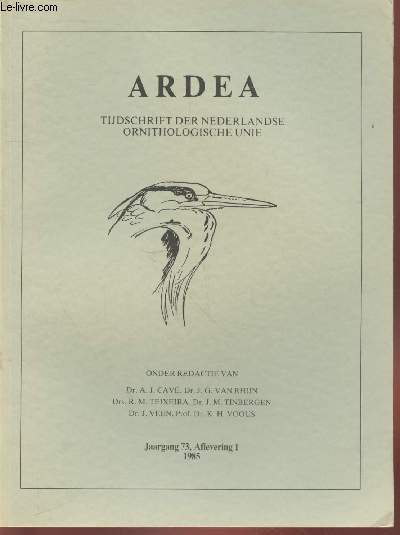 ARDEA Jaargang 73 Aflevering 1 (1985). Sommaire : Impacts of outoor recreation upon nest-site choice and breeding success of the Kestrel by A.N. Zande - Density dependant suvrival in an isolated Great Tit population : etc.