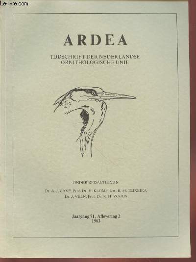 ARDEA Jaargang 71 Aflevering 2 (1983). Sommaire : Origin, status and ecology of the owls in Galapagos by R.S. Groot - The moult of the Osprey Pandion haliaetus - Incubation behaviour of the Arctic Tern Sterna paradisaea, etc.