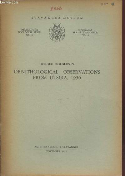 Opuscula Series Zoologica n6 : Ornithological Observations from Utsira 1950.