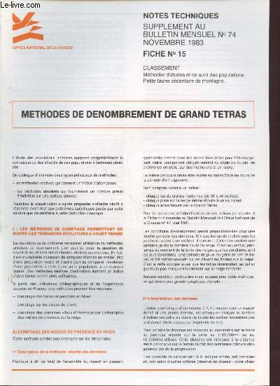 Notes Techniques - Bulletin Mensuel n74 Fiche n15 : Mthodes de dnombrement de grand Tetras.