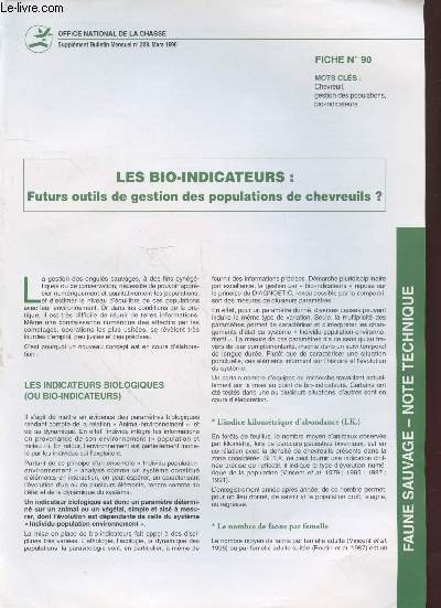 Faune Sauvage Note Technique : Bulletin Mensuel n209 - Fiche n90 : Les bio-indicateurs : Futurs outils de gestion des populations de chevreuils ?