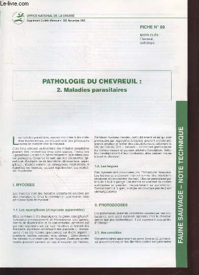 Faune Sauvage Note Technique : Bulletin Mensuel n205 - Fiche n89 : Pathologie du chevreuil : 2. Maladies parasitaires.