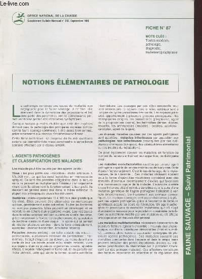 Faune Sauvage Note Technique : Bulletin Mensuel n203 - Fiche n87 : Notions lementaires de pathologie.