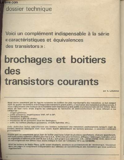 Dossier Technique : Brochages et boitiers des transistors courants