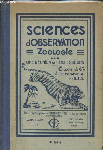 Sciences d'observation (zoologie) : Classe de 6e et Anne prparatoire des E.P.S