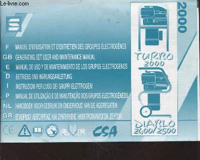 Manuel d'utilisation et d'entretien des groupes lectrognes : Turbo 2000 - Diarlo 2400/2500