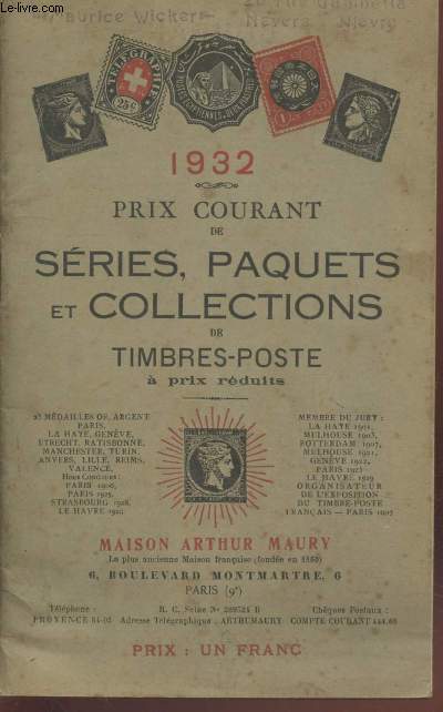 Prix courant de sries, paquets et collections de timbres-poste  prix rduits 1932