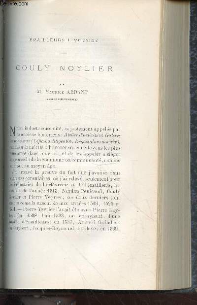Tir  part : Emailleurs Limousins : Couly Noylier - Bulletin de la Socit Archologique et Historique de la Charente Quatrime srie - Tome 3 - Anne 1865.