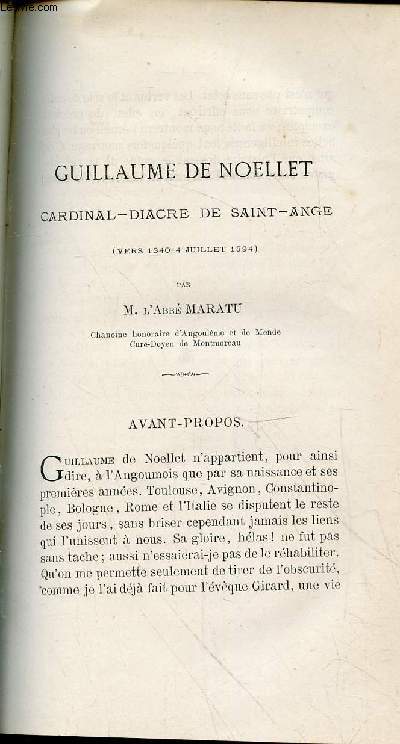 Tir  part : Guillaume de Noellet : Cardinal - Diacre de Saint-Ange (vers 1340 - 4 juillet 1394) - Bulletin de la Socit Archologique et Historique de la Charente Quatrime srie - Tome 10 - Anne 1875