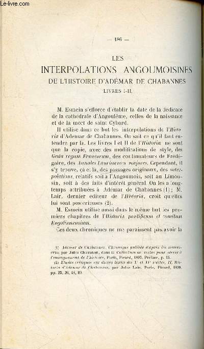 Tir  part : Saint Cybard tude critique de textes - Bulletin et Mmoires de la Socit Archologique et Historique de la Charente 7me srie - Tome VII Anne 1906-1907.
