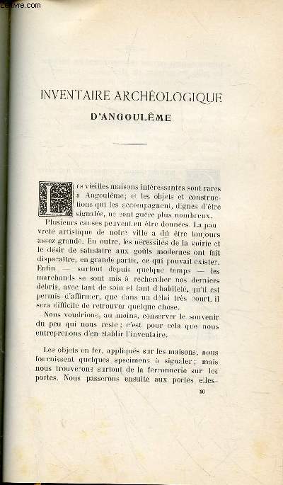 Tir  part : Inventaire archologique d'Angoulme - Bulletin et Mmoires de la Socit Archologique et Historique de la Charente 7me srie - Tome VII Anne 1906-1907.
