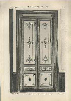 Htel Suchet : Portes du Grand Salon  raies d'or sur fond vert - Planche n14 en noir et blanc extraite de l'ouvrage 