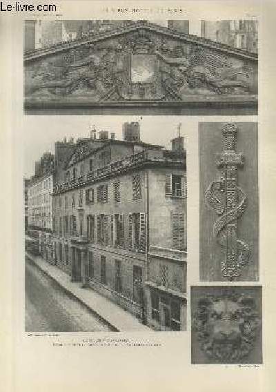 Htel Junot d'Abrantes : Dtails du fronton, faade sur la rue, sculptures sur la porte - Planche n25 en noir et blanc extraite de l'ouvrage 