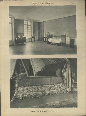Chambre de Hortense de Beauharnais - Lit de l'Impratrice - Planche n34-35 en noir et blanc extraite de l'ouvrage 