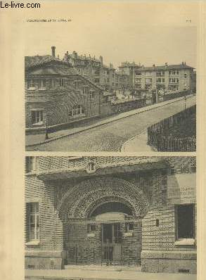 Groupe scolaire du quartier de Grenelle  Paris : Vue d'ensemble, rue Schutzemberger - Porte d'entre de l'Ecole maternelle. - Planche en noir et blanc n12 extraite de l'ouvrage 