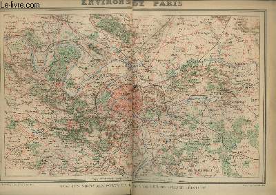 Carte : Environs de Paris avec les nouveaux forts et le chemin de fer de grande ceinture