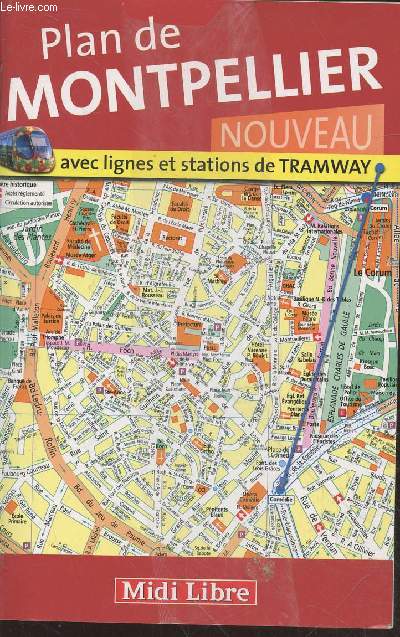 Plan de Montpellier et sa proche agglomration avec lignes et stations de tramway