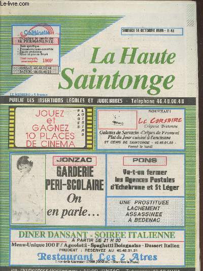 La Haute Saintonge n41 Samedi 14 octobre 1989 publie les insertions lgales et judiciaires