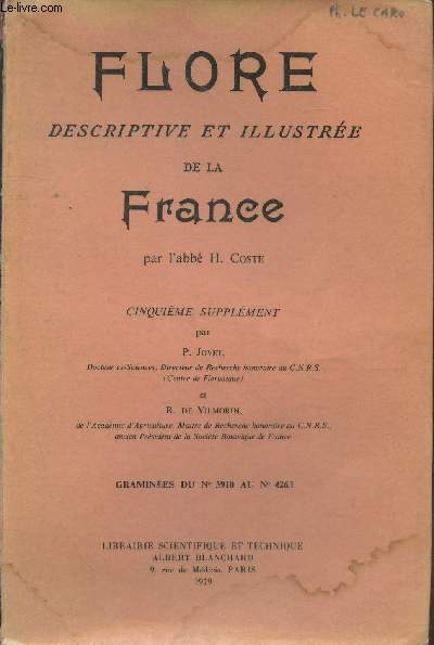 Flore descriptive et illustre de la France - Cinquime supplment - Gramins du n3910 au n4263.