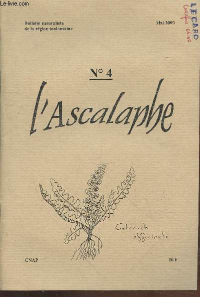 L'Ascalaphe n4 Mai 2000- Bulletin naturaliste de la rgion toulousaine. Sommaire : Espces rares - Les grands rapaces des Pyrnes - Champignons - Les oiseaux d'hiver - Muse de la nature - Les fleurs s'veillent - etc.