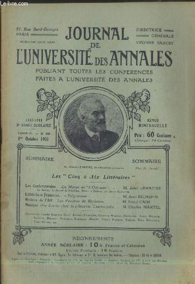 Journal de l'Universit des Annales 5me anne scolaire 1910-1911. Tome 2 n20 : 1er octobre 1911. Sommaire : Les contemporains : En marge de 