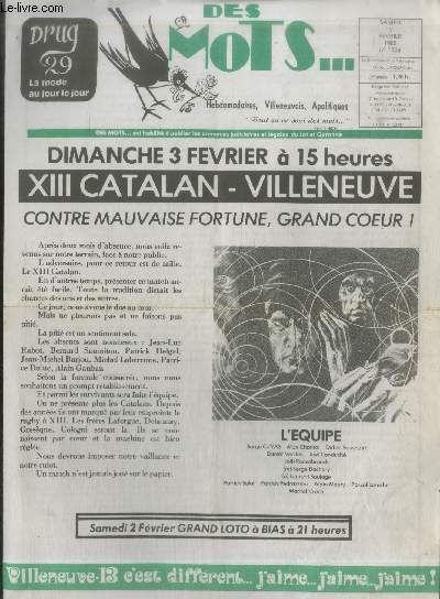 Des Mots... n1524 Samedi 2 fvrier 1985. Sommaire : Les merveilleuses aventures d'Hector Pintounelle - Contre mauvasie fortune,grand coeur - etc.