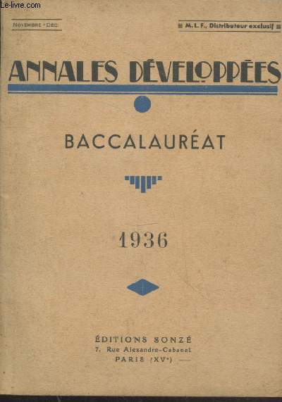 Franais - Annales dveloppes Baccalaurat novembre-dcembre 1936