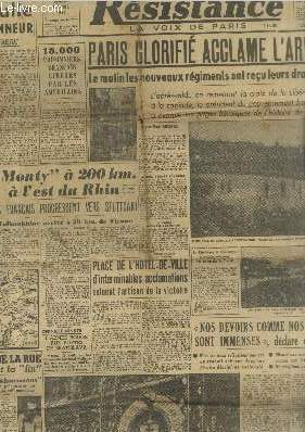 Rsistance la voix de Paris n211 - 4me anne Mardi 3 avril 1945. Paris glorifi acclame l'arme - 18 000 prisonniers franais librs par les amricains - De Gaulle notre honneur - Avec ceux de la rue qui attendent 