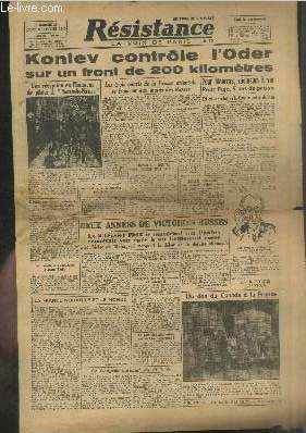 Résistance la voix de Paris n°156 Lundi 29 janvier 1945 - 4e année. oniev contrôme l'Oder sur un front de 200 kilomètres - Une réception en l'honneur de 