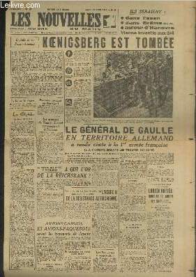 Les Nouvelles du Matin n59 Mardi 10 avril 1945. Koenigsberg est tombe - Le Gnral de Gaulle en territoire allemand a rendu visite  la 1re arme franaise il a inspect ensuite les troupes des Alpes - A qui l'or de la Reichsbank ? - etc.