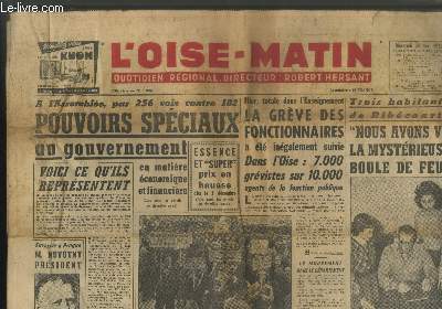 L'Oise-Matin n1084 Mercredi 20 Novembre 1957. Sommaire : Pouvoirs spciaux au gouvernement en matire conomique et financire - La grve des foctionnaires a t ingalement suivie - Trois habitants Ribcourt etc.