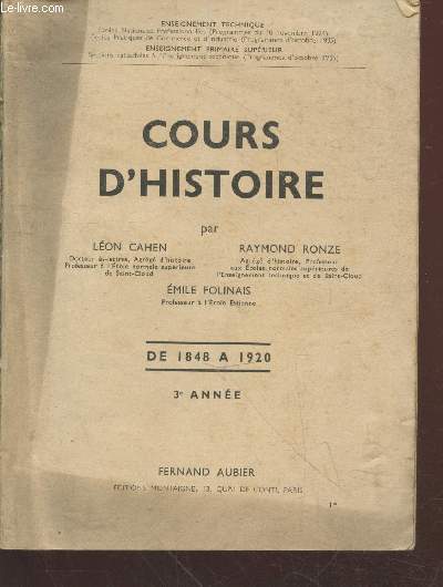Cours d'Histoire de 1848  1920 (3e anne)