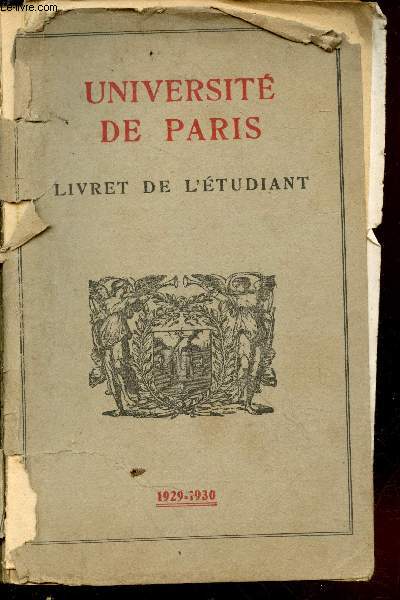 Livret de l'Etudiant - Universit de Paris 1929-1930