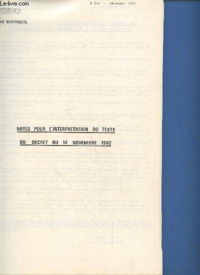 Notes pour l'interprtation du texte du dcret du 14 novembre 1962