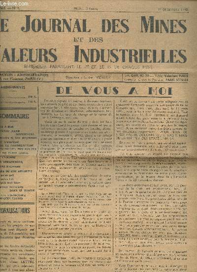 Le Journal des Mines et des Valeurs Industrielles 96me anne n4 - 1er dcembre 1945