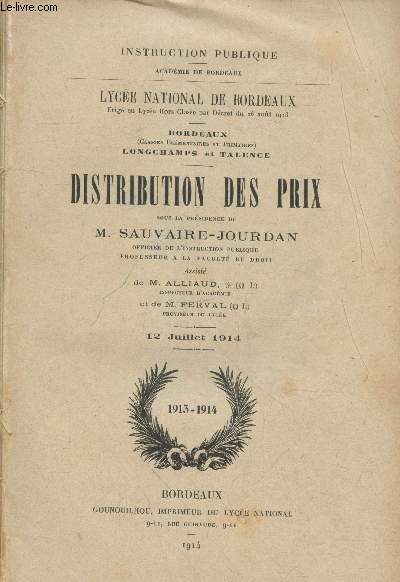 Distribution des Prix 12 Juillet 1914