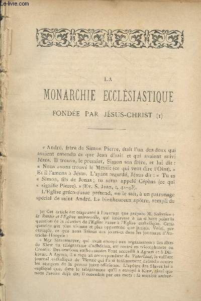 Tir  part : La Monarchie ecclsiastique fonde par Jsus-Christ