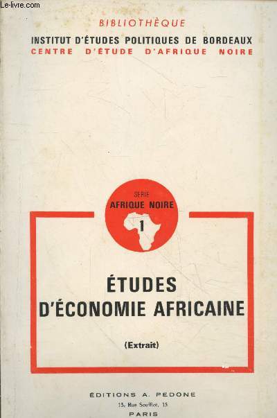 Etudes d'conomie africaine (extrait) : L'arachide au Niger (Collection 