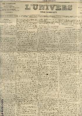 L'Univers - Union catholique 24e Anne n318 Jeudi 20 Novembre 1856. Sommaire : Les Rformes en Turquie - Mort du darl, souverain spirituel du Japon - Leon d'loquence sacre par le Dr. Audisio (1) - etc.