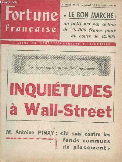 Fortune Franaise 2 anne n35 Vendredi 12 Juin 1959 : Inquitudes  Wall-Street - M. Antoine PInay : 