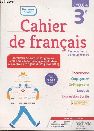 Cahier de Franais 3e - Cycle 4 (spcimen rserv aux enseignants)