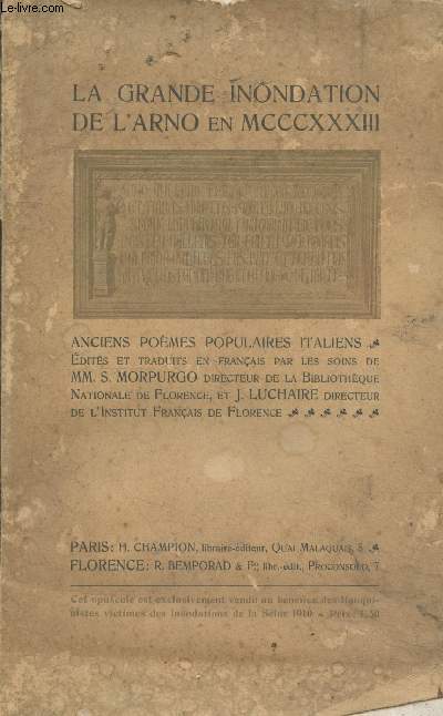 La grande inondation de l'Arno en MCCCXXXIII : Anciens pomes italiens