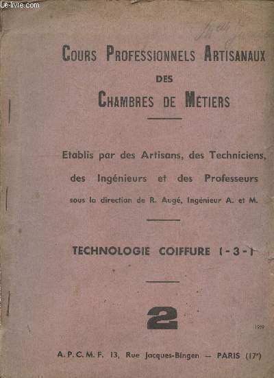 Cours professionnels artisanaux des Chambres de Mtiers : Technologie coiffure (-3-) n2