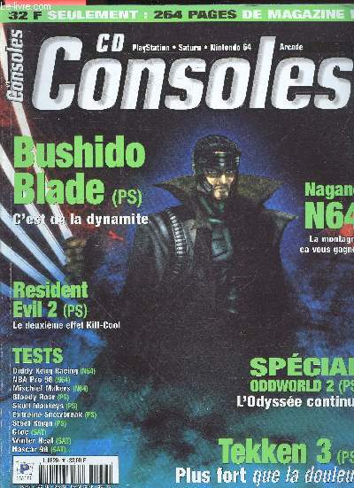 CD Consoles - N36 fervrier 1998- bushido blade - nagano N64, resident evil (ps), special oddworld 2 (ps), teken 3, tests: diddy kong racing, nga pro 98, mischief makers, bloody roars, skull monkeys, extreme snowbreak, steel reign, croc, winter heat...