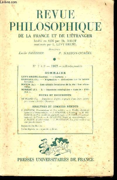 Revue philosophique de la france et de l'etranger - N7 a 9 juillet septembre 1947- 