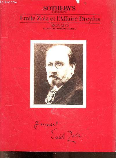 Emile Zola et l'affaire Dreyfus - monaco, mardi 8 decembre 1987 at 14h45 - lettres et manuscrits